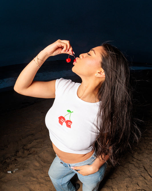 Cherry Hats Baby Tee (white)